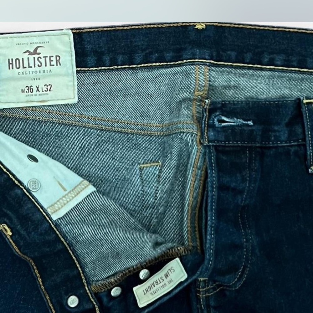 Hollister Men's Slim Straight Jeans - Dark Blue Like New!
